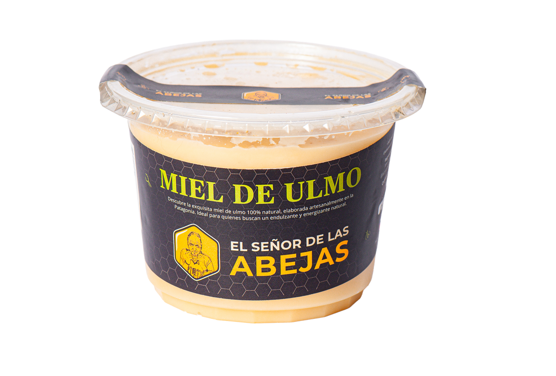 Pote de miel de ulmo pura de El Señor de las Abejas, cosechada en el bosque nativo del sur de Chile