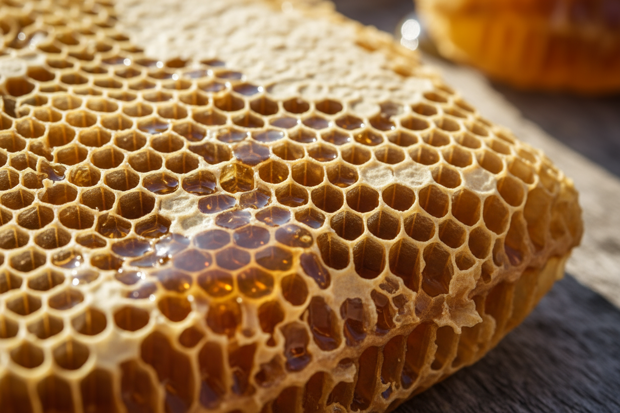 generame una imagen de un panal de abejas para la portada de la pagina